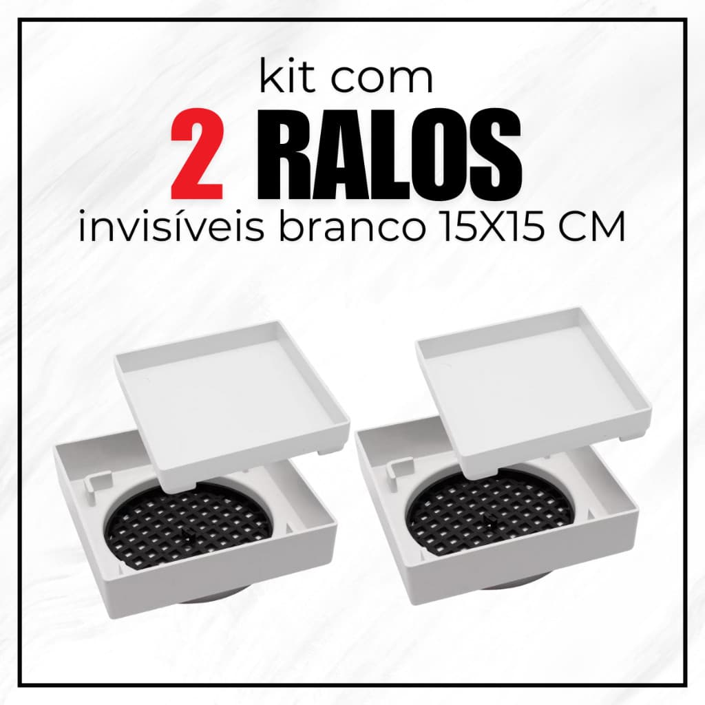 Kit 2 Ralos Invisíveis 15x15 SS Lares – Branco ou Cinza – Tampa Oculta para Piso