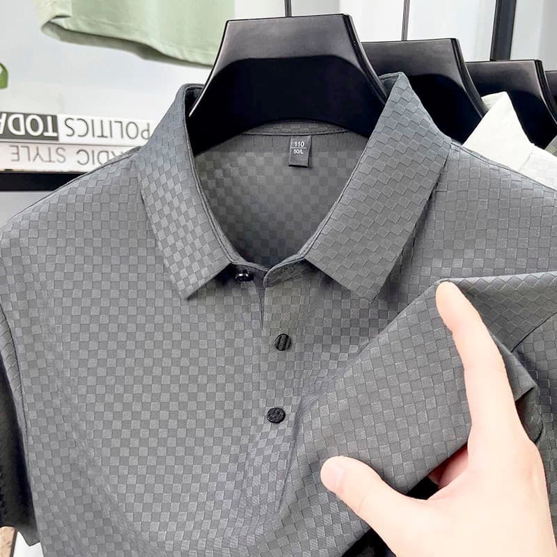 Camiseta de manga curta masculina camisa POLO verão gelo seda Jacquard Modal lapela magro-ajuste Paul camisa de lapela d