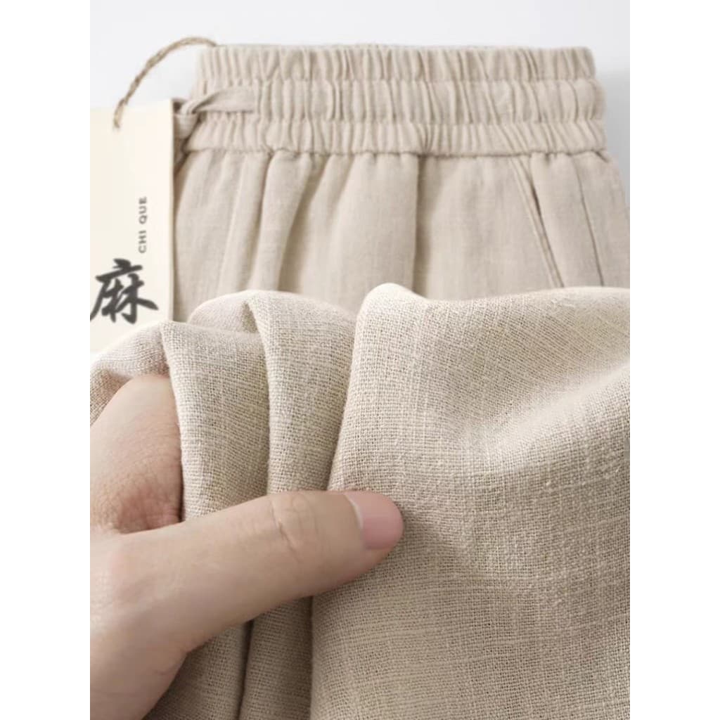 2026 High-End cáqui algodão linho calças soltas calças retas verão estilo fino Ramie calças casuais masculinas calças fe