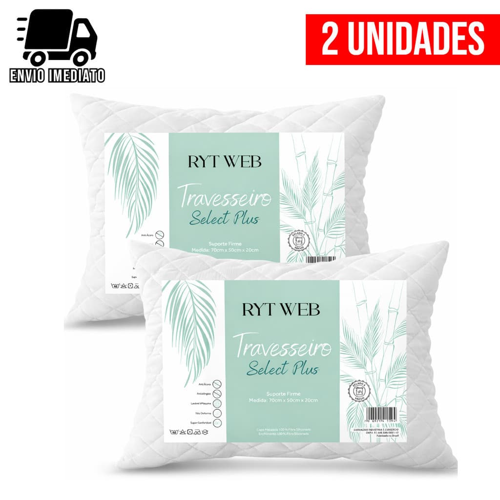 Kit 2 Travesseiro Select Plus Matelado Luxo 70x50 Antialérgico Macio Confortável Padrão Hotel EH
