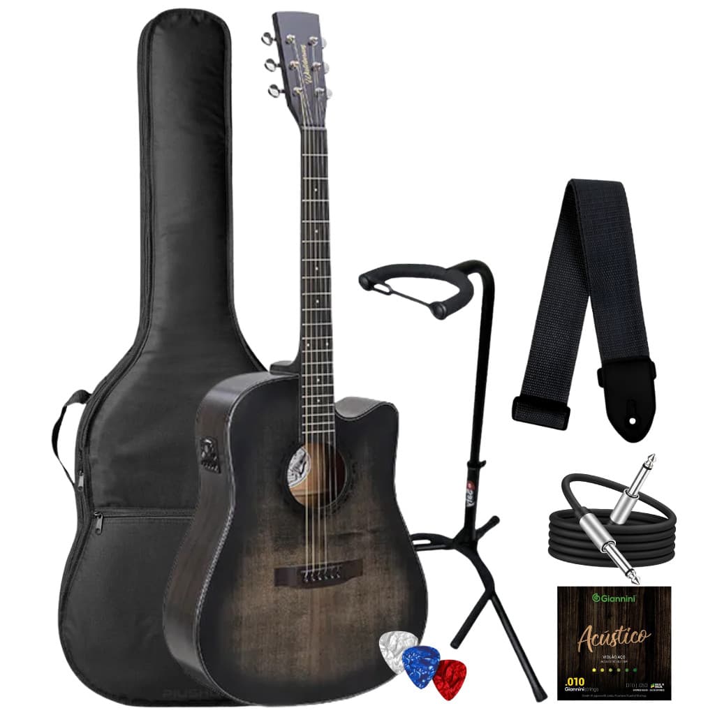 Kit Violao Waldman Blastone Dcfx-1441 Cutaway Aço + Capa Suporte Cabo Correia Palhetas