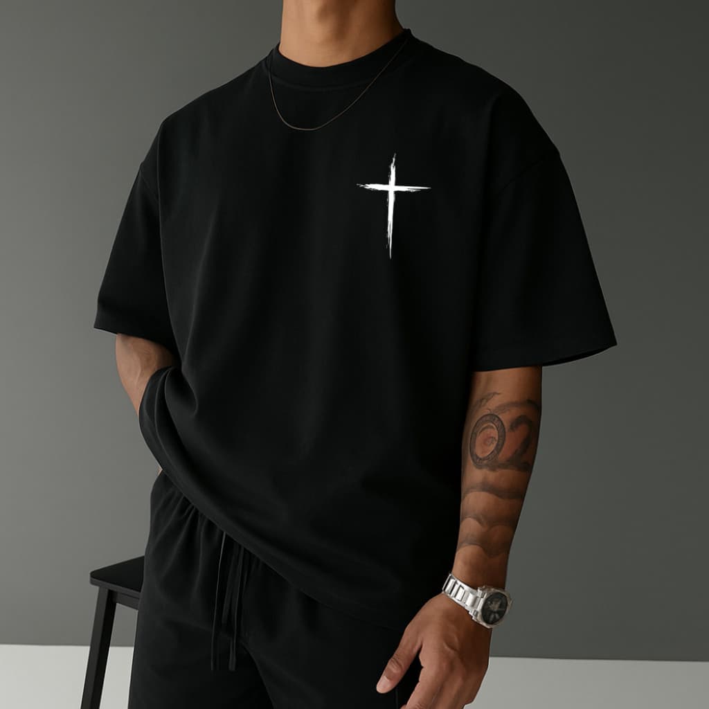 Camiseta Masculina Cruz Evangélica Gospel Camisa Tecido 100% Algodão Manga Curta Gola Redonda