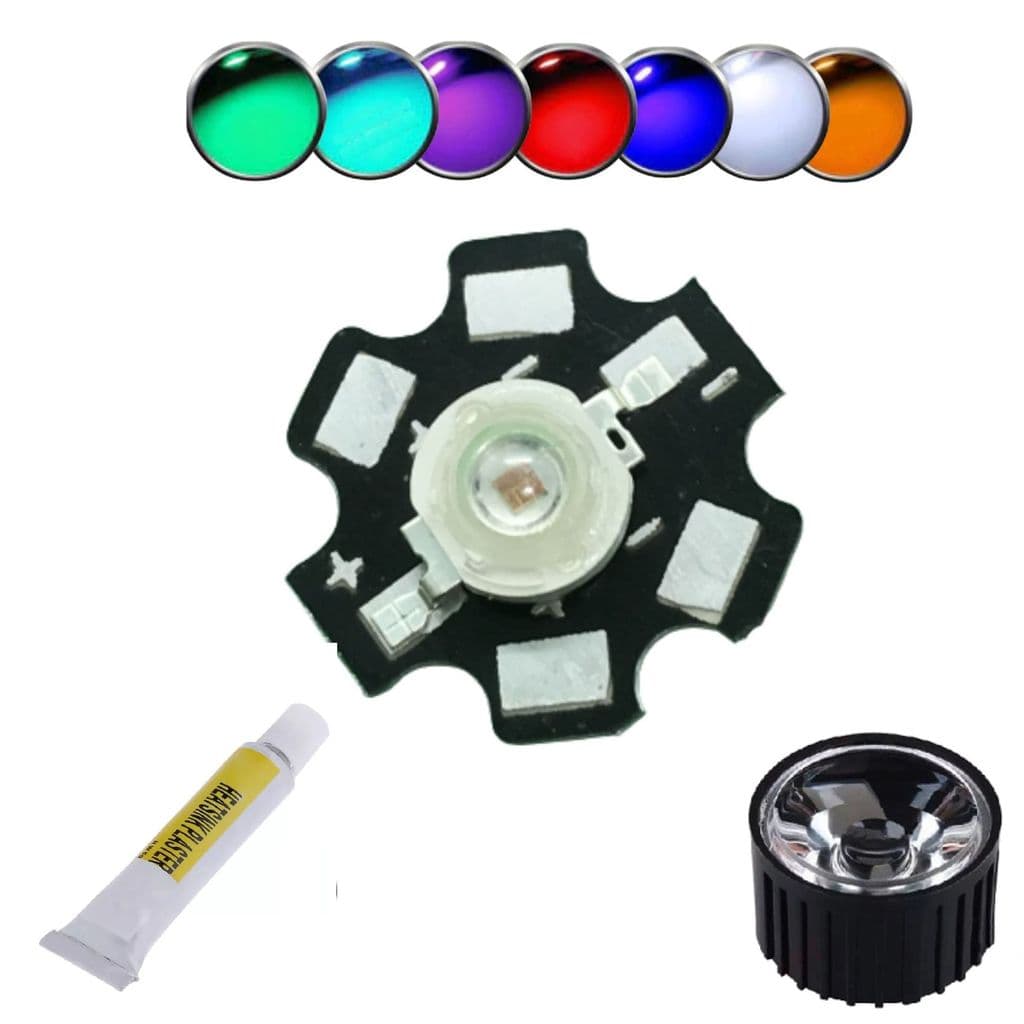 Kit 2x 3x 5x 10x Led Chip 3w Cola Térmica ou Lente Grau Preta Aquario Marinho Branco Plantado Royal