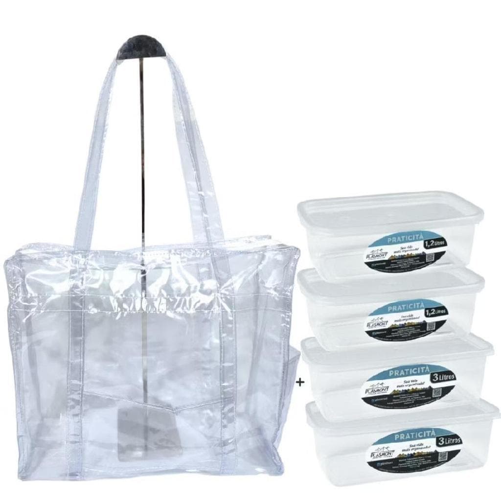 Bolsa Transparente + 4 Potes Transparente Kit Penitenciário Jumbo