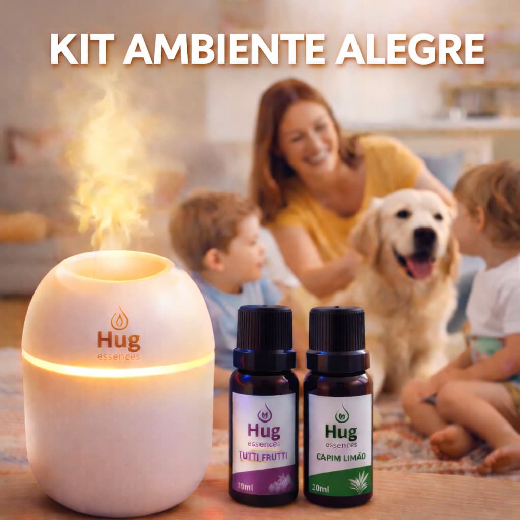 Kit Ambiente Alegre Umidificador De Ar+1 Essência Tutti Frutti e 1 Essência Capim Limão 20ml | Modelo Egg 200ml