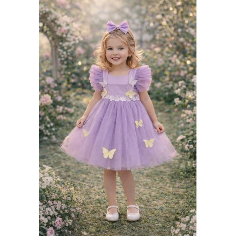 Vestido de luxo Jardim Encantado com borboletas e flores - Vestido lilás delicado