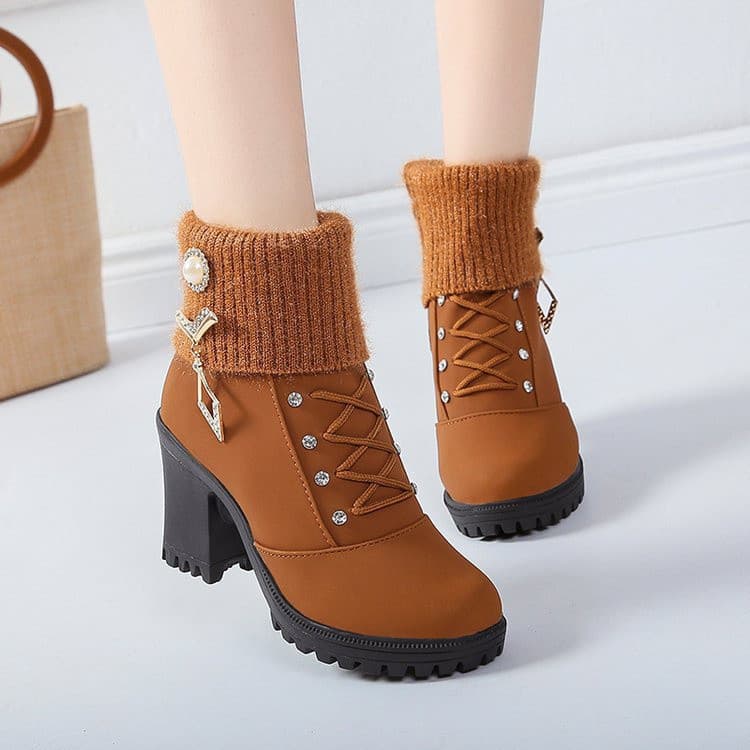 Mulheres novo estilo Martin botas estilo britânico salto grosso Chelsea botas curtas inverno forro de lã