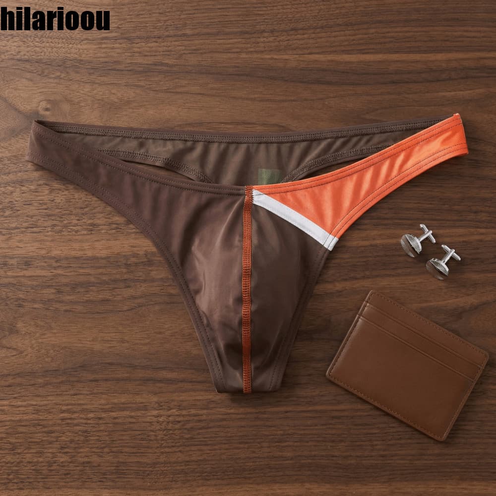 HILARIOOU Calcinha Triangular Masculina , Cueca De Cintura Baixa , Tanga De Seda Gelada Com Retalhos Finos