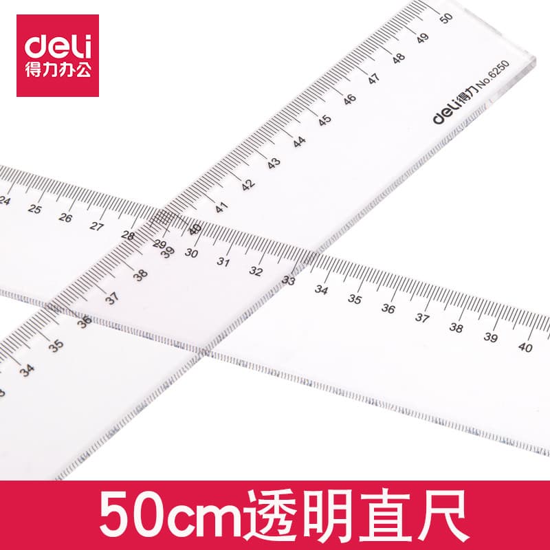 Deli 50cm régua de plástico transparente papelaria estudante arte desenho Design ferramenta de medição régua