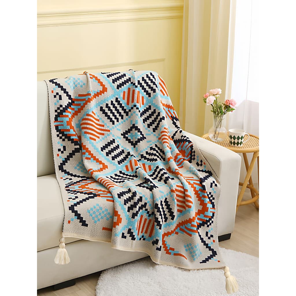Cobertor de malha estilo nórdico boêmio, cobertor para cochilo de escritório, cobertor para sofá, xale único, cobertor b