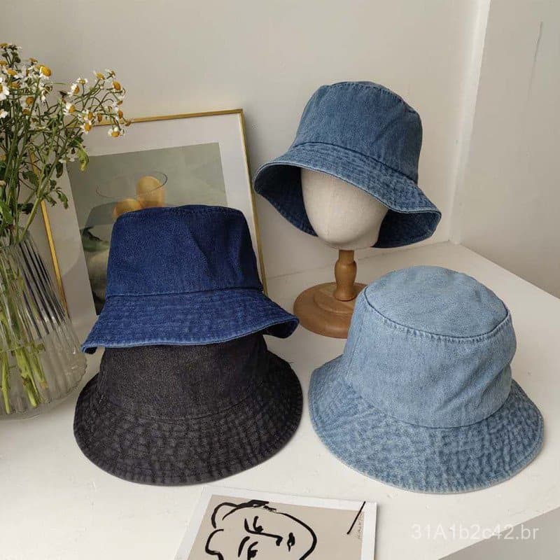 Chapéu de pescador casual retrô de jeans para mulheres, chapéu versátil de proteção solar estilo coreano, chapéu de verã