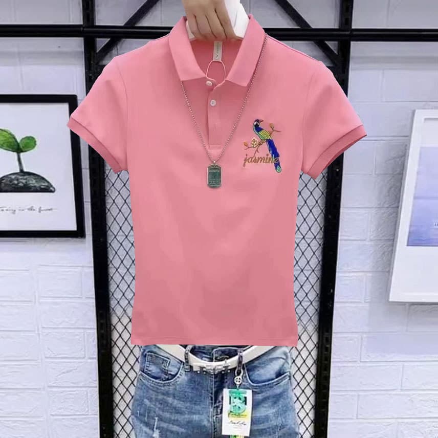 Estilo chinês camiseta masculina de manga curta camisa polo puro algodão meia manga magro-ajuste na moda bordado verão