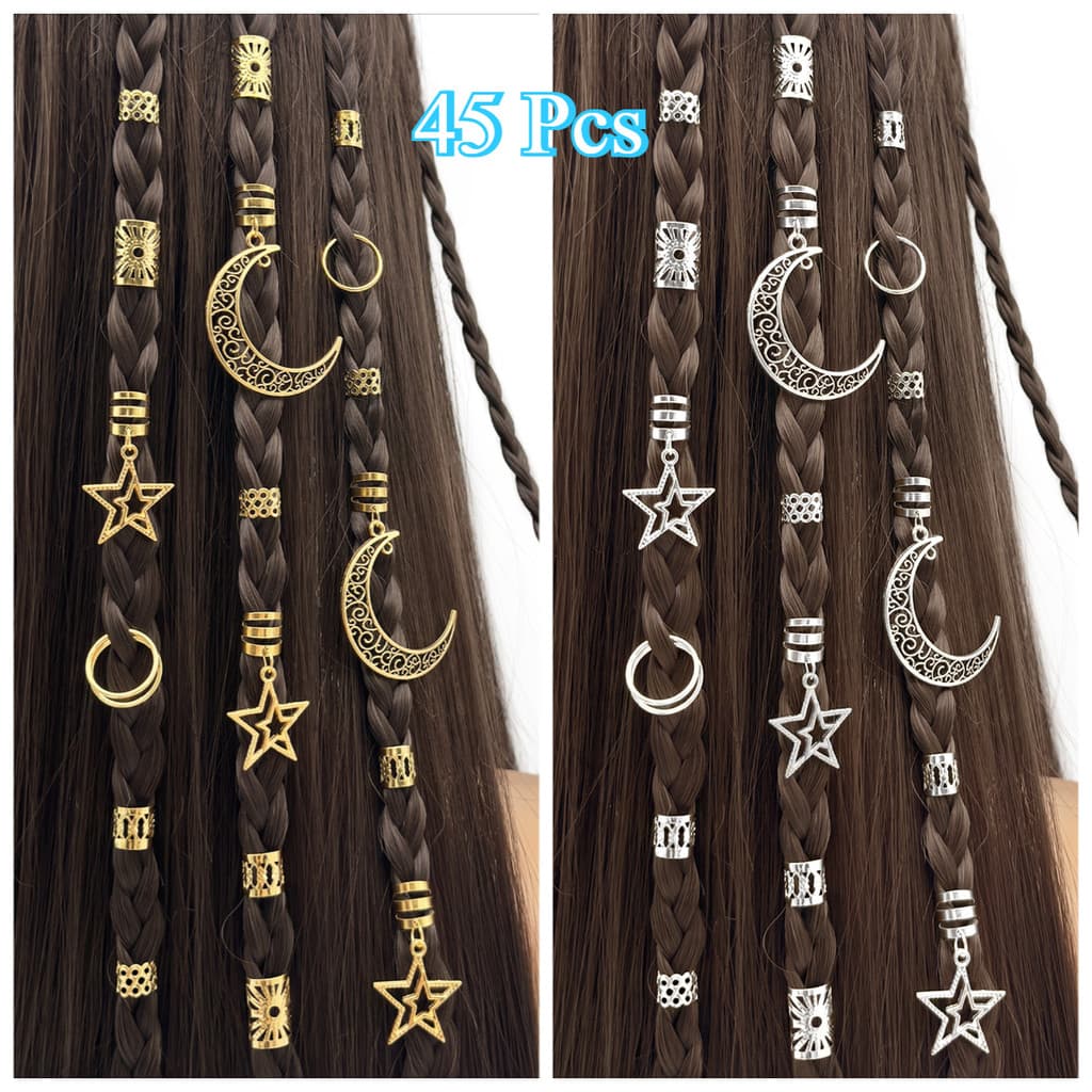 45 Pçs DIY Peruca Suja Trança Acessórios Oco Extensão Do Cabelo Anel Fivela Para O Clipes De Punho De Metal Tranças Suja