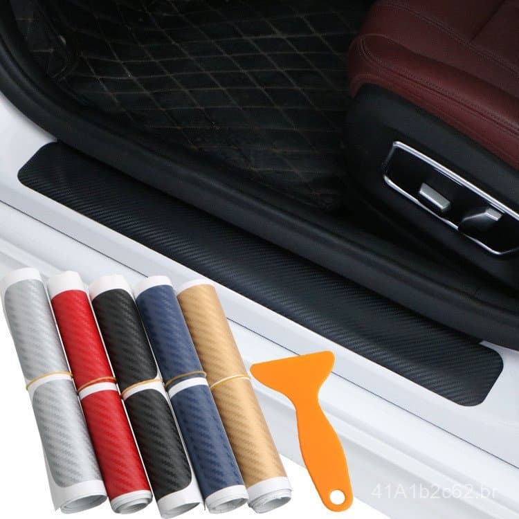Adesivo de fibra de carbono para soleira de porta de carro, faixa anti-riscos, película anti-pontapé, almofada protetora
