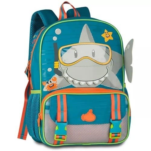 Mochila Escolar Com Alça TUBARÃO Costas Criança Passeio Infantil Pronta Entrega