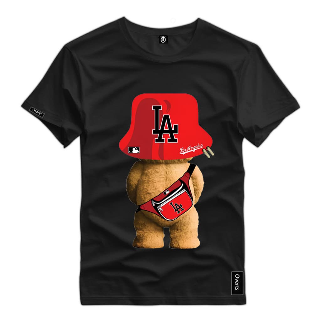 Camiseta Streetwear Ursinho de Pochete e Chapéu Hype L A Camisa Bucket Hat Premium