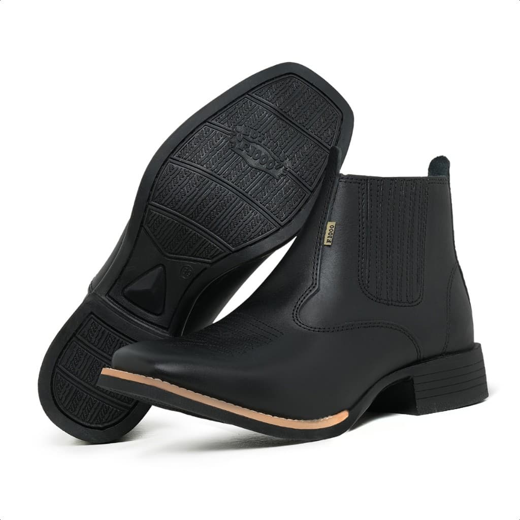 Botina Country Masculina F1000 Montaria Em Couro Látego Legítimo Bico Quadrado Resistente e Confortável