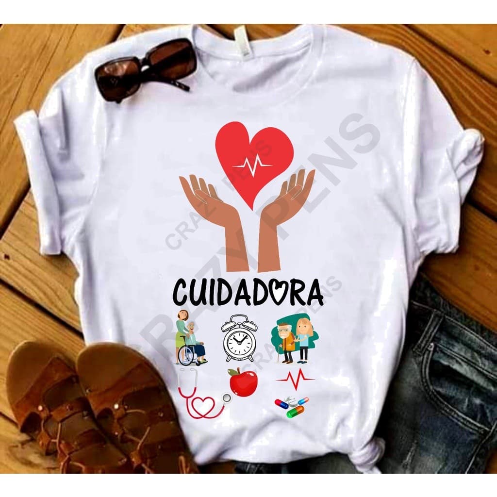 Camiseta feminina estampada para cuidador de idosos de algodão leve macio e confortável para dia a dia e trabalho