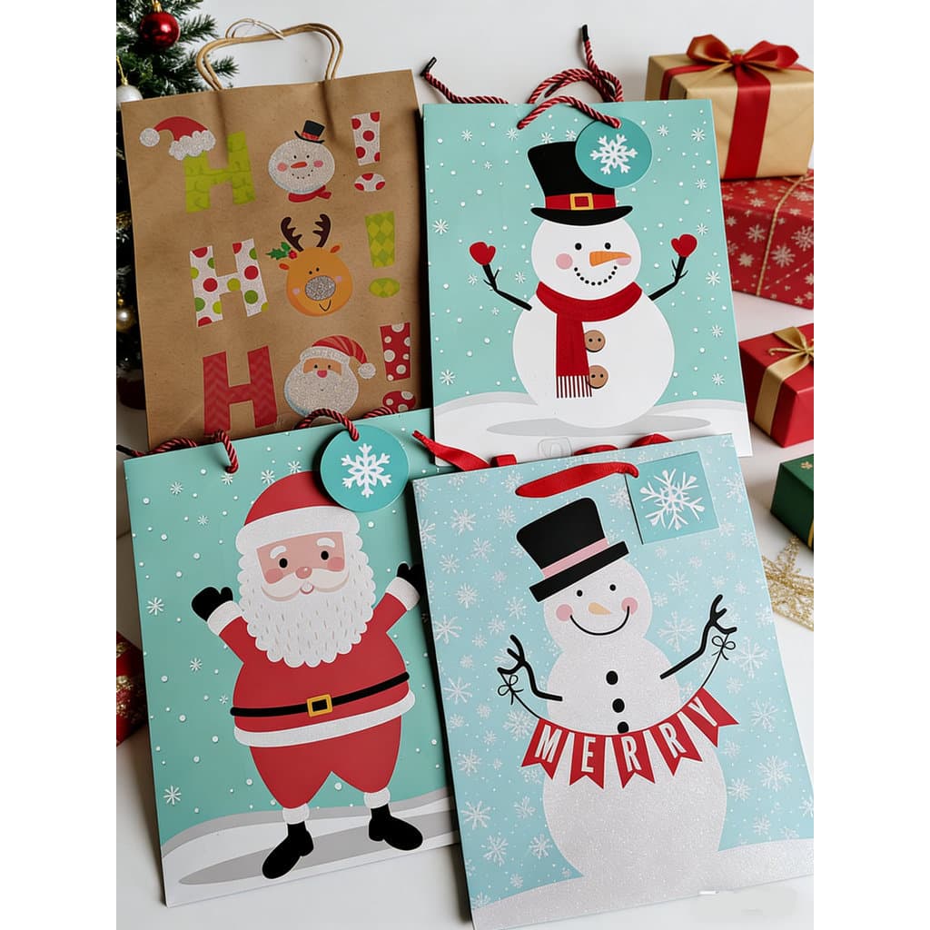 Exportação pedido Original novo estilo grande saco de presente de natal sacola de papel Santa natal boneco de neve saco