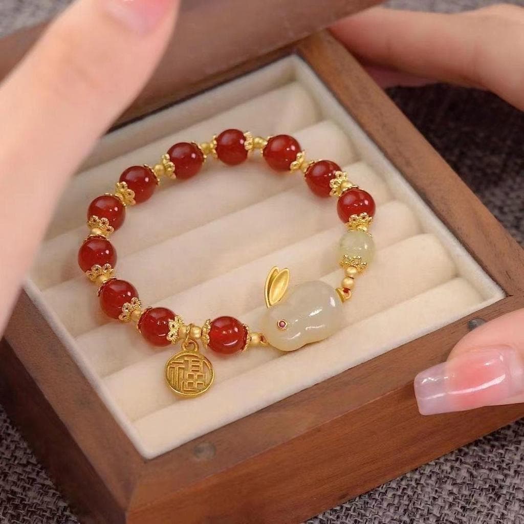 Novo chinês Jade coelho pulseira feminina ins nicho Design de alto valor estudante pulseira namoradas antigo Hanfu acess