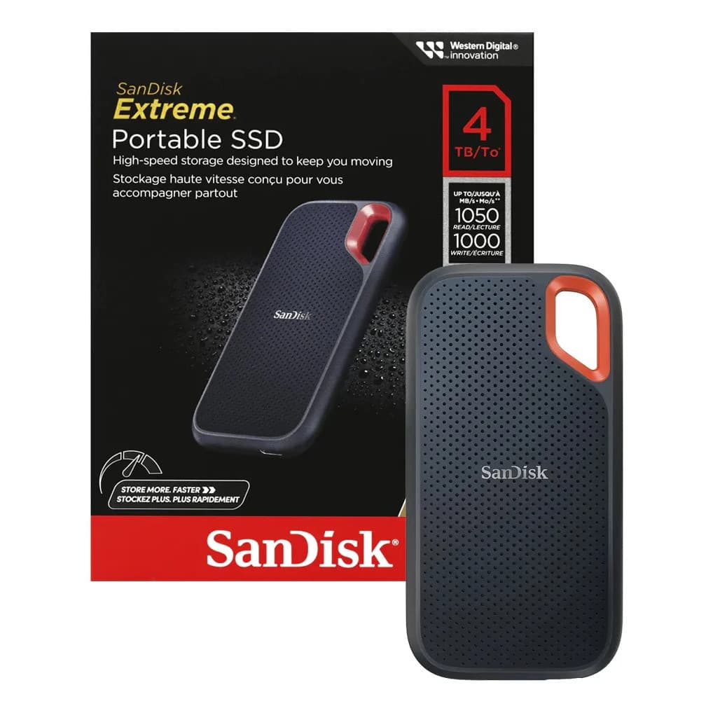 Ssd Externo Sandisk Extreme 4tb Usb-c 3.2 1050mb/s Leitura Gravação Ip55 Resistente Água Quedas 2m Backup Pc Mac