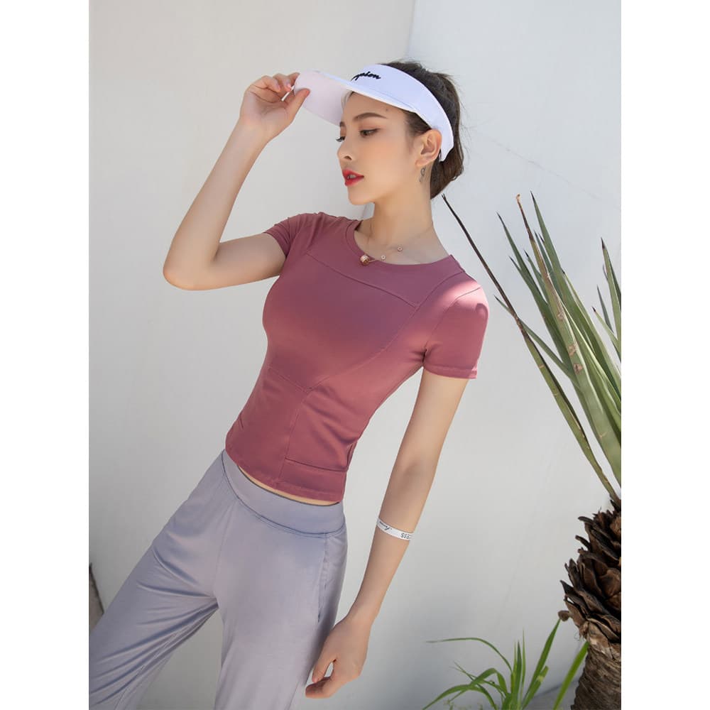 Camiseta esportiva feminina apertada superior ginásio roupas de secagem rápida correndo treinamento de manga curta outon