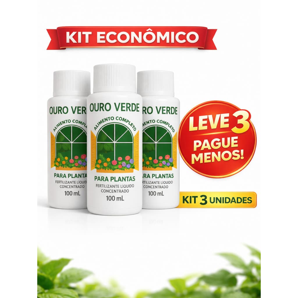 Kit 3 Adubo Líquido Ouro Verde 100ml para Plantas e Flores
