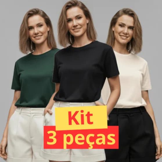 Kit 3 Camisetas Femininas Básicas Lisas Em Algodão