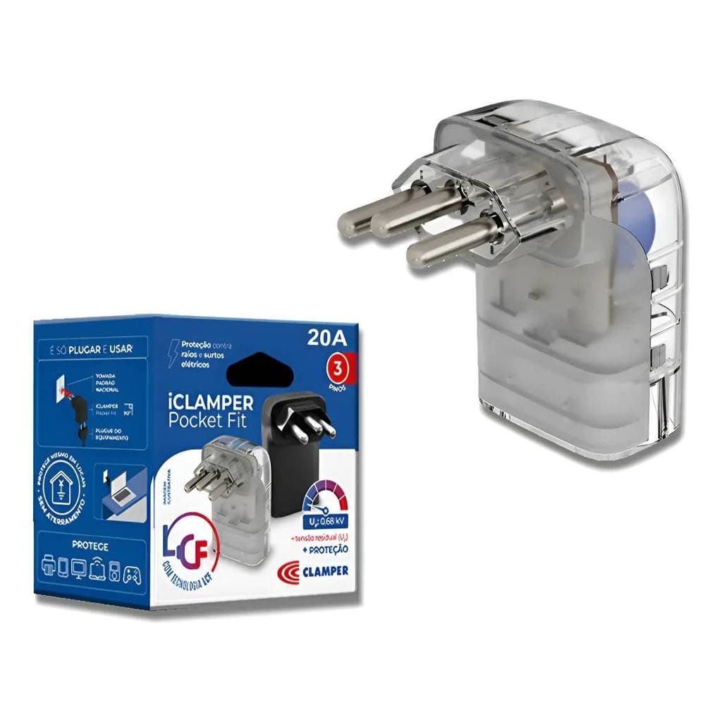 Adaptador de Tomada  Pocket Fit 2P 20A LCF Bivolt DPS iCLAMPER 026794