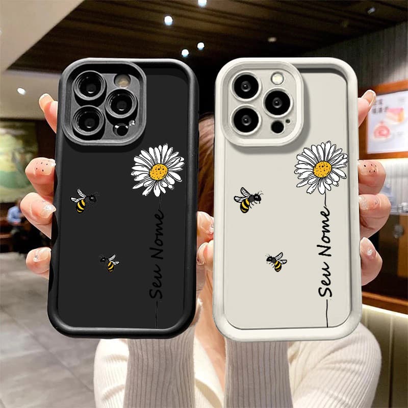 Capinha personalizado Flor Manuscrita abelha para iPhone 11 normal 13 x xr xs max 12 14 15 16 pro max 16 7 Plus capa