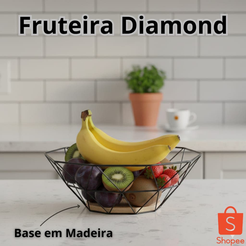Organizador Frutas Madeira Ecologica Suporte Cozinha Moderna Preto Fruteira