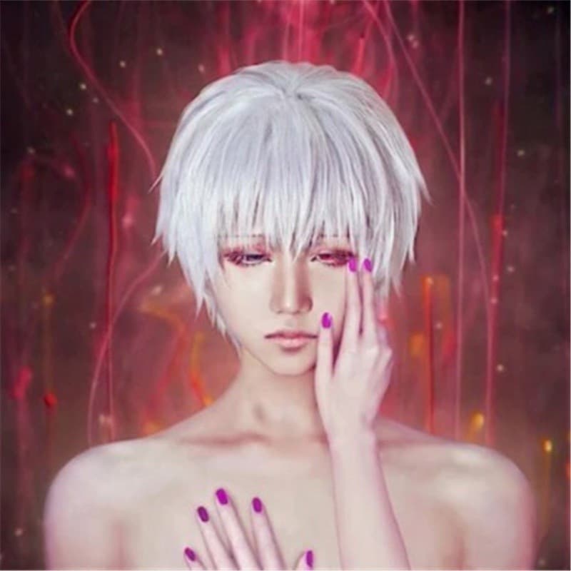 Peruca Masculina E Feminina anime Japonês cosplay Tóquio ghoul Cabelo Falso Branco Curto