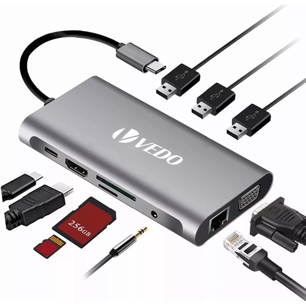 10 Em 1 Hub Adaptador vedo Tipo C Usb 3.0 Hdmi Rj45 Micro Sd Tf