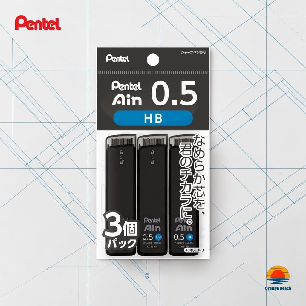 Pentel Ain Polisheath Grafite Refil 3-Pack/0.2mm 0.3mm 0.5mm/HB B 2B/Anti-Quebra/Japan
