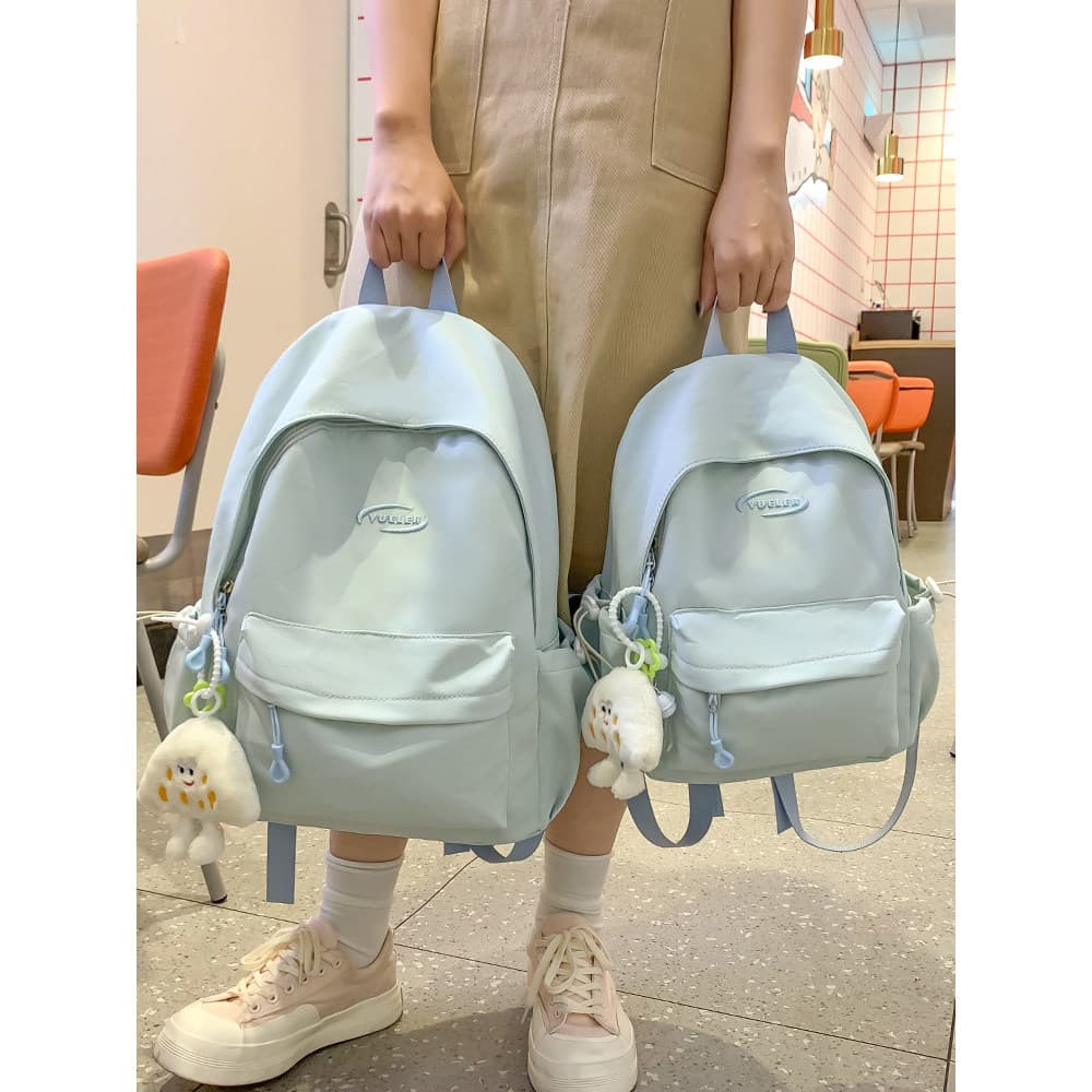 Mochila artística pequena e fresca para meninas, estudantes do ensino médio, cor sólida, leve, mochila escolar de grande
