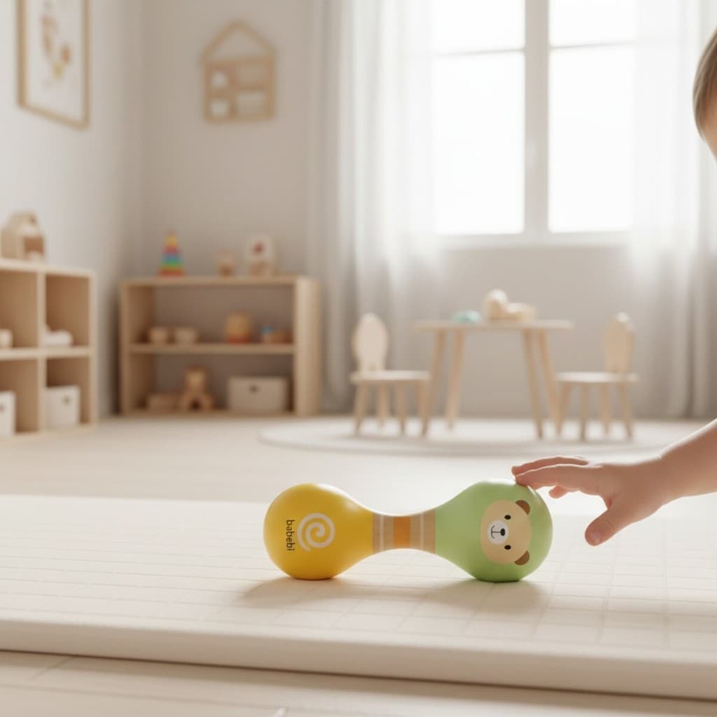 Brinquedo Musical de Bebê Ursinho Maracá Madeira Montessori