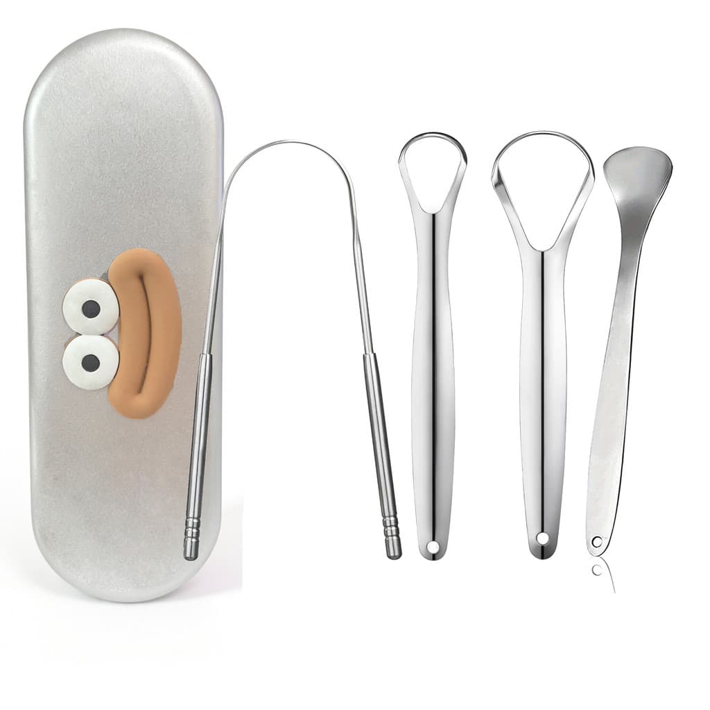 Raspador De Língua De Boca Grande De Desenho Animado , 5 Peças Para Adultos Com Caixa De Metal-Limpeza , Limpador