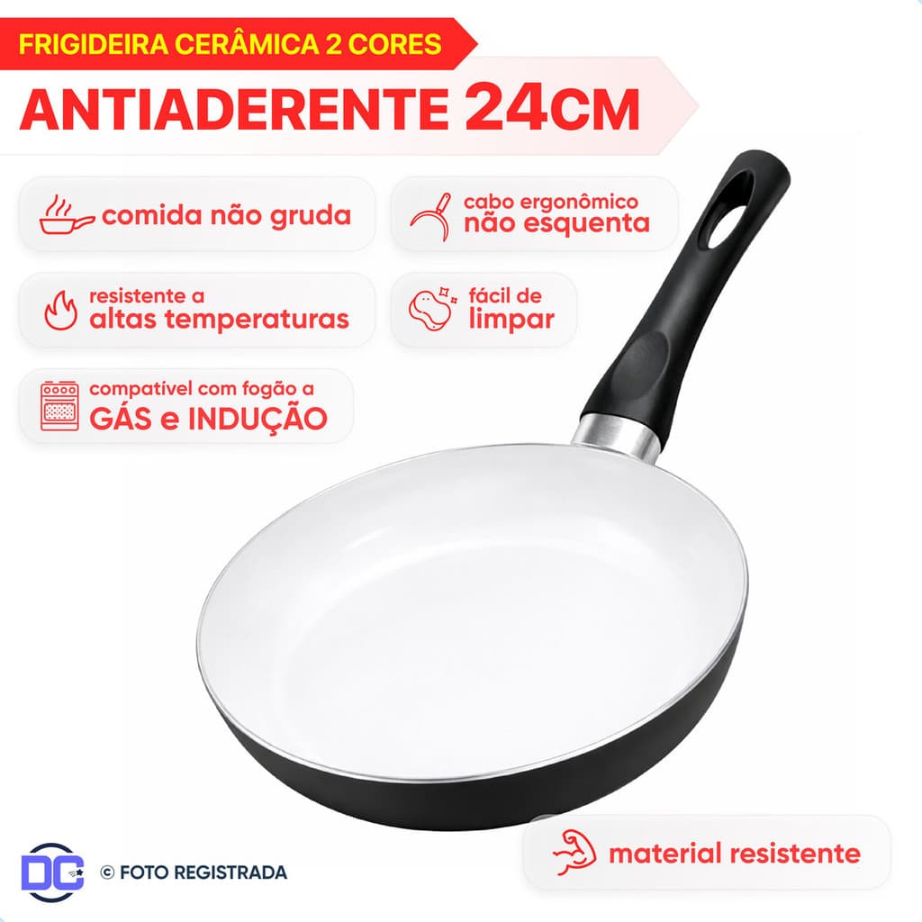Panela Frigideira Indução Gás Antiaderente De Cerâmica 24cm Premium Luxo Sem Tampa Preto
