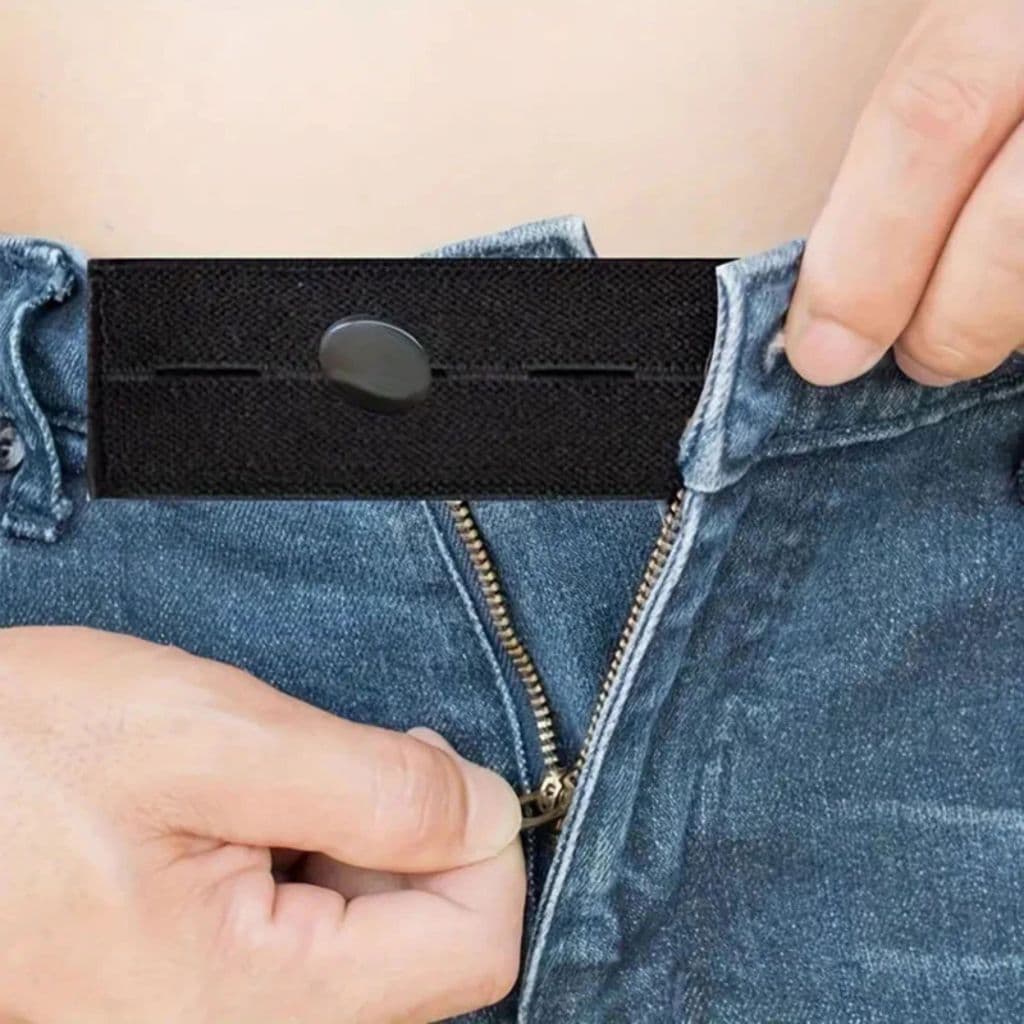 Extensor de Botão para Calça Preto Ajustável com Elástico – Ideal para Jeans, Saia e Shorts