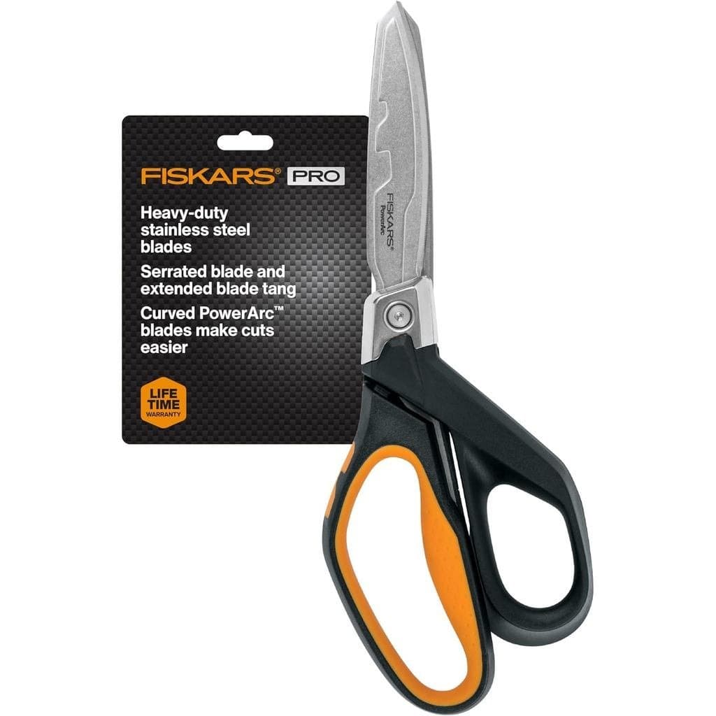 Tesoura de Fiskars PowerArc 8", Tesoura de Aço Inoxidável Serrilhada de Alta Resistência com Cabo Confortável, Fer