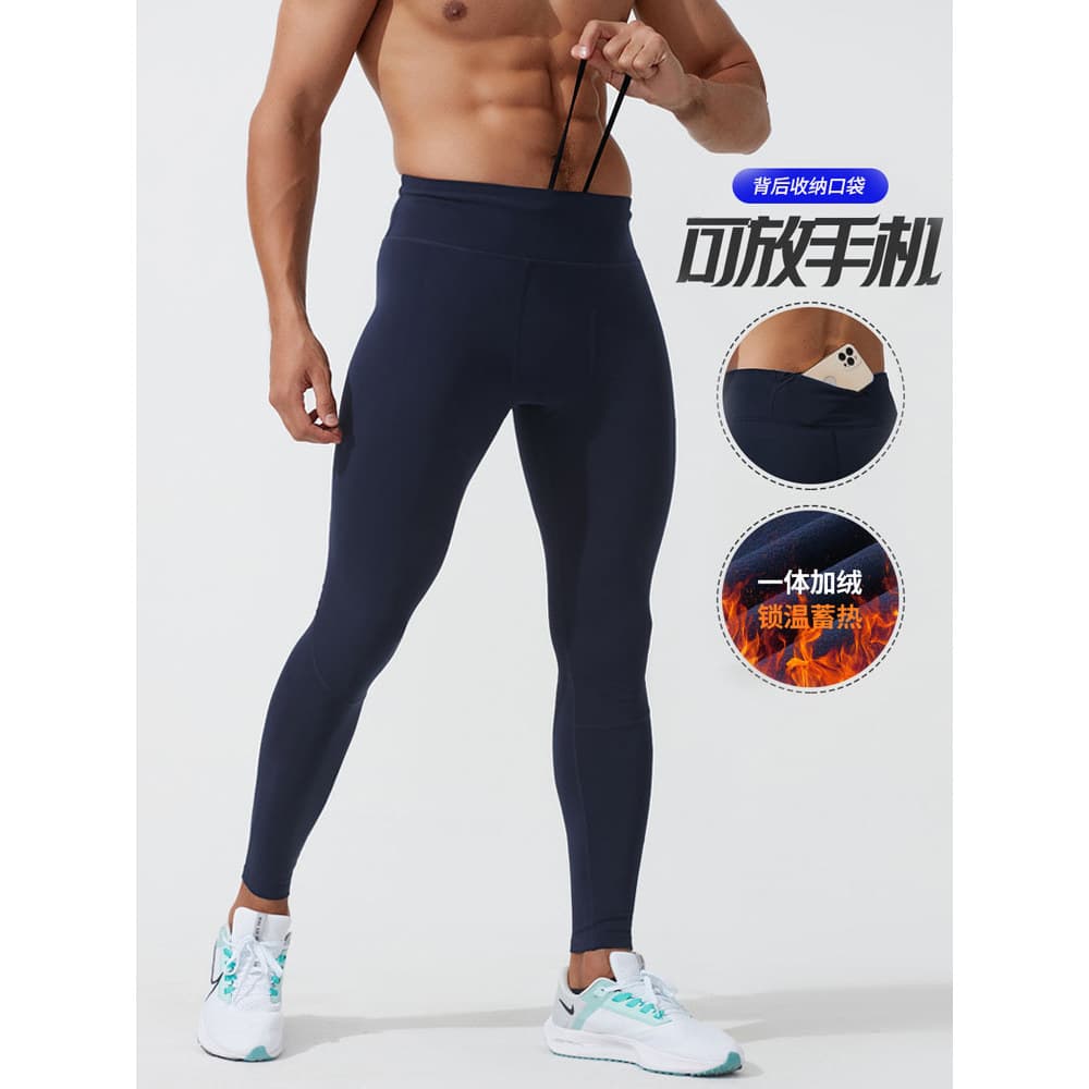 Homens maratona pode segurar o telefone móvel correndo Leggings forro de lã esportes de secagem rápida alta elástica tre