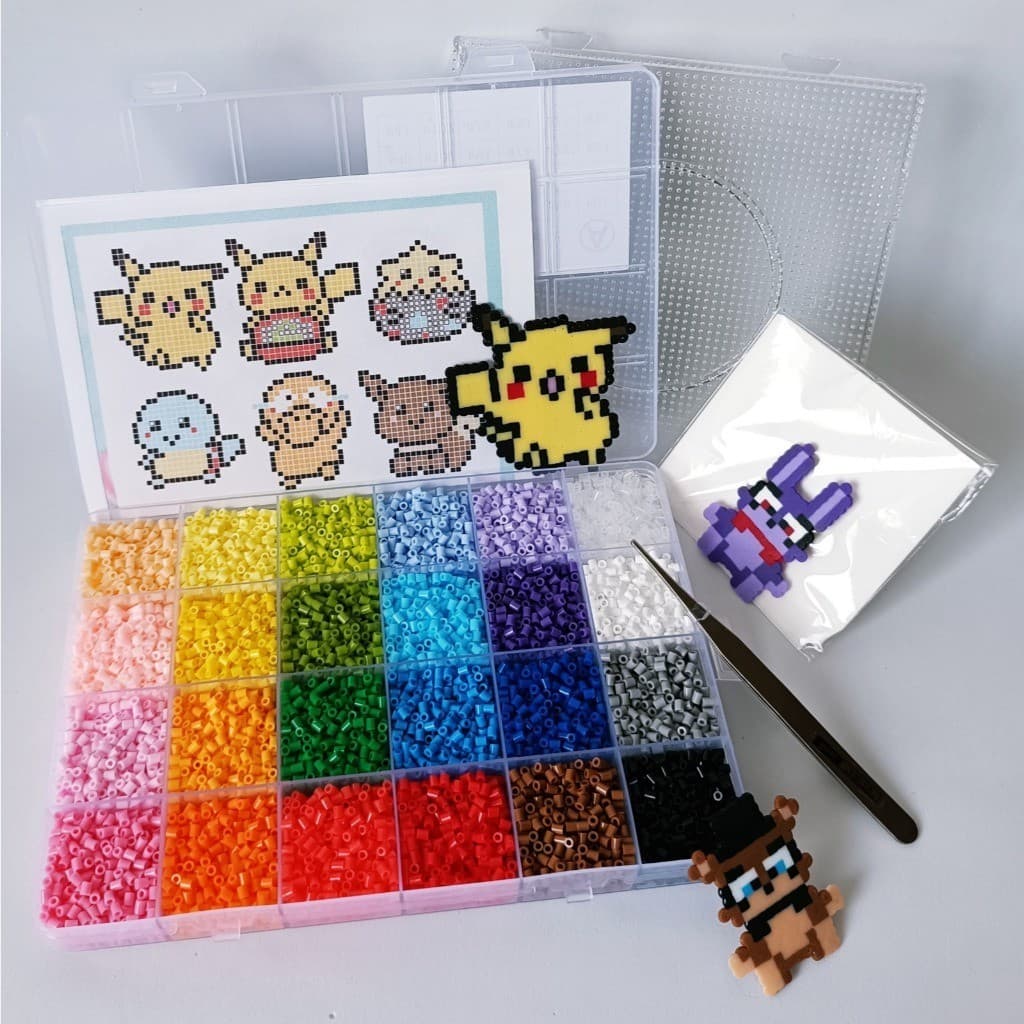 Miçanga Hama Bead Perler 24 Cores 2.6mm 13.200 Peças+ Pegboard Grande + papel manteiga+ Pinça + guia