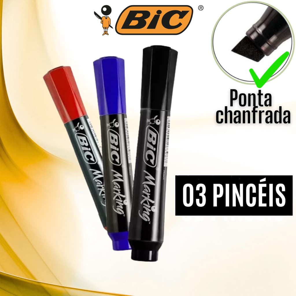 Pct 03 Unds Pincel Preto e Azul Marking caneta pincel atômico p/ cartazes e placas - BIC