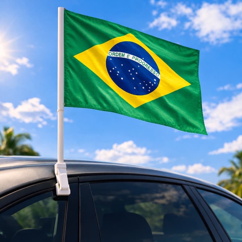 Bandeira do Brasil para Carro 20x28cm com Suporte Fixação na Janela Resistente