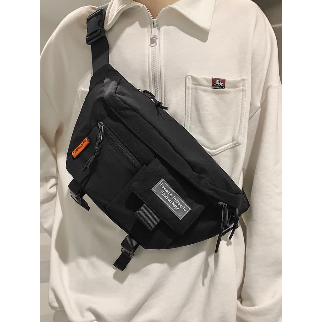 Bolsa mensageiro masculina Street Wear japonês simples bolsa de peito mochila masculina ins na moda bolsa de ombro estud