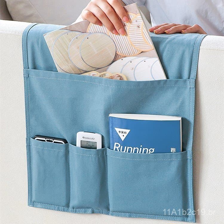 Bolsa de armazenamento suspensa para apoio de braço de sofá, estilo nórdico, em lona, para controle remoto e itens diver