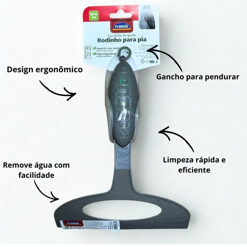 Rodinho de Pia Compacto Com Suporte Rodo Alta Qualidade 16CM Cozinha Banheiro Plasutil