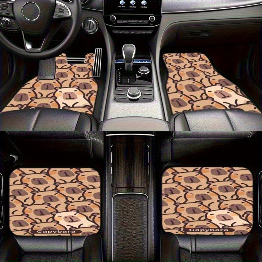 Conjunto De Tapete De Carro Com Padrão Capivara De 4 Peças-Acessórios Internos Dianteiros E Traseiros Cobertura Total ,