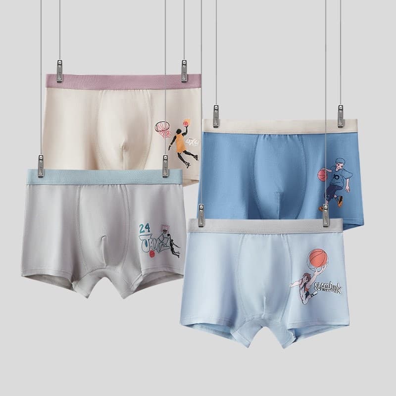 4 pacotes médios grandes crianças meninos juventude roupa interior meninos penteado solto Boxer Shorts cabeça 35-80kg