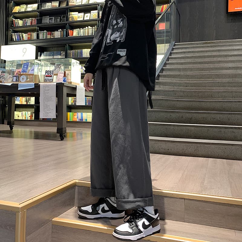 Macacão masculino primavera outono ins Street Wear estilo Hong Kong solto perna larga tornozelo-perna calças All-Match j